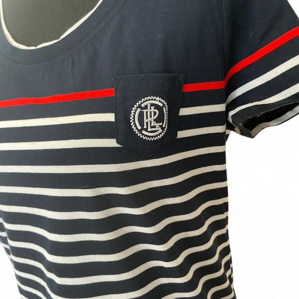 LRL Lauren Active Ralph Lauren Striped Nautical Tee Navy White Red 100% Cotton M